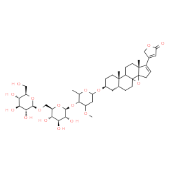 ChemSpider 2D Image | (3beta,5beta,8xi,9xi,14xi)-3-{[beta-D-Glucopyranosyl-(1->6)-beta-D-glucopyranosyl-(1->4)-2,6-dideoxy-3-O-methylhexopyranosyl]oxy}-8,14-epoxycarda-16,20(22)-dienolide | C42H62O17