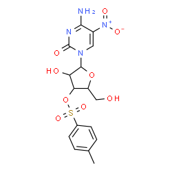 ChemSpider 2D Image | 4-Amino-1-{3-O-[(4-methylphenyl)sulfonyl]pentofuranosyl}-5-nitro-2(1H)-pyrimidinone | C16H18N4O9S