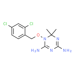 ChemSpider 2D Image | 1-[(2,4-Dichlorobenzyl)oxy]-6,6-dimethyl-1,6-dihydro-1,3,5-triazine-2,4-diamine | C12H15Cl2N5O