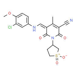 ChemSpider 2D Image | (5Z)-5-[(3-chloro-4-methoxy-anilino)methylene]-4-methyl-1-(1-oxido-1-oxo-2,3,4,5-tetrahydrothiophen-3-yl)-2,6-dioxo-pyridine-3-carbonitrile | C19H18ClN3O5S