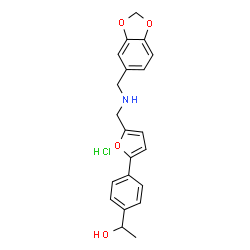 ChemSpider 2D Image | 1-[4-(5-{[(1,3-Benzodioxol-5-ylmethyl)amino]methyl}-2-furyl)phenyl]ethanol hydrochloride (1:1) | C21H22ClNO4
