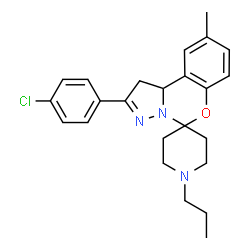 ChemSpider 2D Image | 2'-(4-Chlorophenyl)-9'-methyl-1-propyl-1',10b'-dihydrospiro[piperidine-4,5'-pyrazolo[1,5-c][1,3]benzoxazine] | C24H28ClN3O