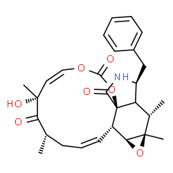 ChemSpider 2D Image | (1Z,4S,6R,7Z,11aS,14S,15S,15aR,16aS,16bS)-14-Benzyl-6-hydroxy-4,6,15,15a-tetramethyl-3,13,14,14a,15,15a,16a,16b-octahydro[1,3]dioxacyclotridecino[4,5-d]oxireno[f]isoindole-5,10,12(4H,6H)-trione | C28H33NO7