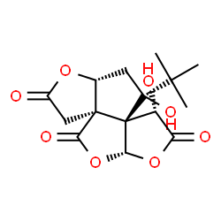 ChemSpider 2D Image | (3aR,5aS,8S,8aR,9S,10aR)-8,9-Dihydroxy-9-(2-methyl-2-propanyl)dihydro-9H-furo[2,3-b]furo[3',2':2,3]cyclopenta[1,2-c]furan-2,4,7(3H,8H)-trione | C15H18O8