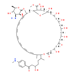 ChemSpider 2D Image | Methyl 33-[(3-amino-3,6-dideoxy-beta-D-mannopyranosyl)oxy]-1,3,5,7,9,13,37-heptahydroxy-17-{5-hydroxy-7-[4-(methylamino)phenyl]-7-oxo-2-heptanyl}-18-methyl-11,15-dioxo-16,39-dioxabicyclo[33.3.1]nonatr
iaconta-19,21,23,25,27,29,31-heptaene-36-carboxylate | C60H88N2O19