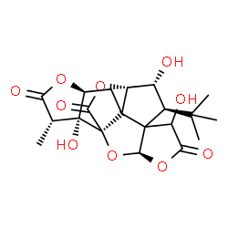 ChemSpider 2D Image | (3R,8S,9R,10S,13S,16S,17R)-6,9,17-Trihydroxy-16-methyl-8-(2-methyl-2-propanyl)-2,4,14,19-tetraoxahexacyclo[8.7.2.0~1,11~.0~3,7~.0~7,11~.0~13,17~]nonadecane-5,15,18-trione | C20H24O10