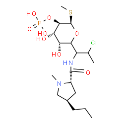 ChemSpider 2D Image | Methyl 5-(2-chloro-1-{[(4R)-1-methyl-4-propyl-L-prolyl]amino}propyl)-2-O-phosphono-1-thio-beta-L-arabinopyranoside | C18H34ClN2O8PS