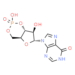 ChemSpider 2D Image | 9-[(4aS,6R,7R,7aR)-2,7-Dihydroxy-2-oxidotetrahydro-4H-furo[3,2-d][1,3,2]dioxaphosphinin-6-yl]-1,9-dihydro-6H-purin-6-one | C10H11N4O7P