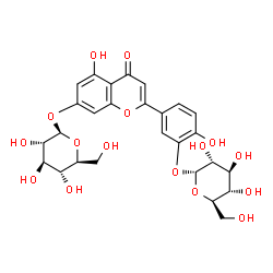 ChemSpider 2D Image | 5-[7-(beta-L-Glucopyranosyloxy)-5-hydroxy-4-oxo-4H-chromen-2-yl]-2-hydroxyphenyl alpha-D-glucopyranoside | C27H30O16