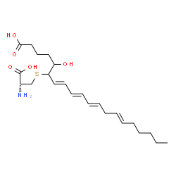 ChemSpider 2D Image | (7E,9E,11E,14E)-6-{[(2R)-2-Amino-2-carboxyethyl]sulfanyl}-5-hydroxy-7,9,11,14-icosatetraenoic acid | C23H37NO5S