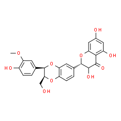 ChemSpider 2D Image | (2S)-3,5,7-Trihydroxy-2-[(2S,3R)-3-(4-hydroxy-3-methoxyphenyl)-2-(hydroxymethyl)-2,3-dihydro-1,4-benzodioxin-6-yl]-2,3-dihydro-4H-chromen-4-one | C25H22O10