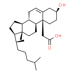 ChemSpider 2D Image | {(3S,8S,9S,10S,13R,14S,17R)-3-Hydroxy-13-methyl-17-[(2R)-6-methyl-2-heptanyl]-1,2,3,4,7,8,9,11,12,13,14,15,16,17-tetradecahydro-10H-cyclopenta[a]phenanthren-10-yl}acetic acid | C28H46O3