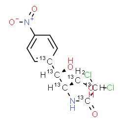 ChemSpider 2D Image | 2,2-Dichloro-N-[(1R,2R)-1,3-dihydroxy-1-[4-nitro(1-~13~C)phenyl](~13~C_3_)-2-propanyl](~13~C_2_)acetamide | C513C6H12Cl2N2O5
