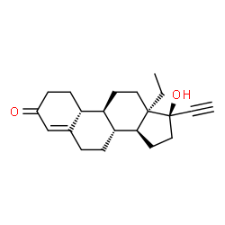 ChemSpider 2D Image | (8R,9S,10R,13R,14S,17R)-13-Ethyl-17-ethynyl-17-hydroxy-1,2,6,7,8,9,10,11,12,13,14,15,16,17-tetradecahydro-3H-cyclopenta[a]phenanthren-3-one | C21H28O2
