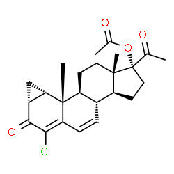 ChemSpider 2D Image | (1R,3aS,3bR,7aR,8aS,8bS,8cS,10aS)-1-Acetyl-6-chloro-8b,10a-dimethyl-7-oxo-1,2,3,3a,3b,7,7a,8,8a,8b,8c,9,10,10a-tetradecahydrocyclopenta[a]cyclopropa[g]phenanthren-1-yl acetate | C24H29ClO4