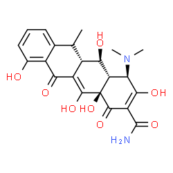 ChemSpider 2D Image | (4R,4aS,5R,5aS,12aR)-4-(Dimethylamino)-3,5,10,12,12a-pentahydroxy-6-methyl-1,11-dioxo-1,4,4a,5,5a,6,11,12a-octahydro-2-tetracenecarboxamide | C22H24N2O8