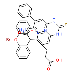 ChemSpider 2D Image | 6-Amino-1-(3-carboxypropyl)-3-{[(2-oxospiro[1-benzofuran-3,9'-xanthen]-6-yl)carbamothioyl]amino}-5-phenylpyridazin-1-ium bromide | C35H28BrN5O5S