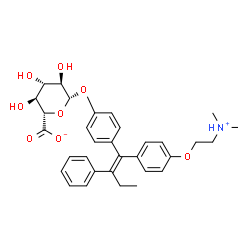 ChemSpider 2D Image | 2-(4-{(1Z)-1-[4-(beta-D-Glucopyranuronosyloxy)phenyl]-2-phenyl-1-buten-1-yl}phenoxy)-N,N-dimethylethanaminium | C32H37NO8