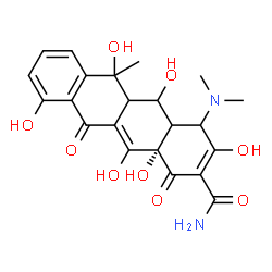 ChemSpider 2D Image | (12aS)-4-(Dimethylamino)-3,5,6,10,12,12a-hexahydroxy-6-methyl-1,11-dioxo-1,4,4a,5,5a,6,11,12a-octahydro-2-tetracenecarboxamide | C22H24N2O9