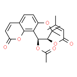 ChemSpider 2D Image | (9S,10S)-10-Acetoxy-8,8-dimethyl-2-oxo-9,10-dihydro-2H,8H-pyrano[2,3-f]chromen-9-yl 3-methyl-2-butenoate | C21H22O7