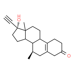 ChemSpider 2D Image | (7alpha,8xi,9xi,13xi,14xi,17alpha)-17-Hydroxy-7-methyl-19-norpregn-5(10)-en-20-yn-3-one | C21H28O2