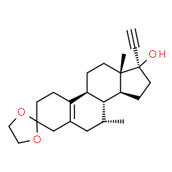 ChemSpider 2D Image | (7R,8R,9S,13S,14S,17R)-17-Ethynyl-7,13-dimethyl-1,2,4,6,7,8,9,11,12,13,14,15,16,17-tetradecahydrospiro[cyclopenta[a]phenanthrene-3,2'-[1,3]dioxolan]-17-ol | C23H32O3