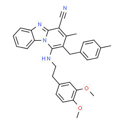 ChemSpider 2D Image | 1-{[2-(3,4-Dimethoxyphenyl)ethyl]amino}-3-methyl-2-(4-methylbenzyl)pyrido[1,2-a]benzimidazole-4-carbonitrile | C31H30N4O2