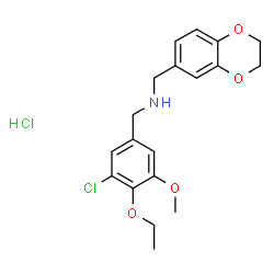 ChemSpider 2D Image | 1-(3-Chloro-4-ethoxy-5-methoxyphenyl)-N-(2,3-dihydro-1,4-benzodioxin-6-ylmethyl)methanamine hydrochloride (1:1) | C19H23Cl2NO4