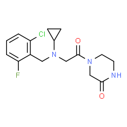 ChemSpider 2D Image | 4-[N-(2-Chloro-6-fluorobenzyl)-N-cyclopropylglycyl]-2-piperazinone | C16H19ClFN3O2