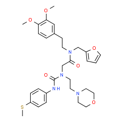 ChemSpider 2D Image | N-[2-(3,4-Dimethoxyphenyl)ethyl]-N-(2-furylmethyl)-N~2~-{[4-(methylsulfanyl)phenyl]carbamoyl}-N~2~-[2-(4-morpholinyl)ethyl]glycinamide | C31H40N4O6S
