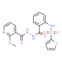 ChemSpider 2D Image | N-{2-[(2-{[2-(Methylsulfanyl)-3-pyridinyl]carbonyl}hydrazino)carbonyl]phenyl}-2-thiophenesulfonamide | C18H16N4O4S3