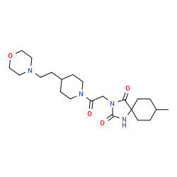 ChemSpider 2D Image | 8-Methyl-3-(2-{4-[2-(4-morpholinyl)ethyl]-1-piperidinyl}-2-oxoethyl)-1,3-diazaspiro[4.5]decane-2,4-dione | C22H36N4O4