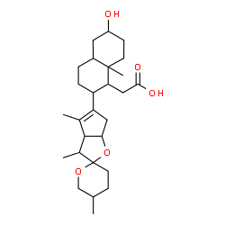 ChemSpider 2D Image | [6-Hydroxy-8a-methyl-2-(3,4,5'-trimethyl-3,3',3a,4',5',6,6',6a-octahydrospiro[cyclopenta[b]furan-2,2'-pyran]-5-yl)decahydro-1-naphthalenyl]acetic acid | C27H42O5