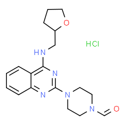 ChemSpider 2D Image | 4-{4-[(Tetrahydro-2-furanylmethyl)amino]-2-quinazolinyl}-1-piperazinecarbaldehyde hydrochloride (1:1) | C18H24ClN5O2