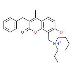 ChemSpider 2D Image | 3-Benzyl-8-[(2-ethyl-1-piperidiniumyl)methyl]-4-methyl-2-oxo-2H-chromen-7-olate | C25H29NO3