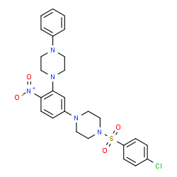 ChemSpider 2D Image | 1-[(4-Chlorophenyl)sulfonyl]-4-[4-nitro-3-(4-phenyl-1-piperazinyl)phenyl]piperazine | C26H28ClN5O4S