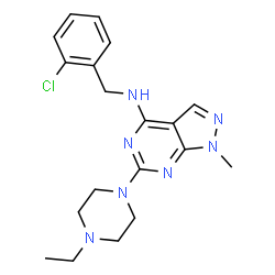 ChemSpider 2D Image | N-(2-Chlorobenzyl)-6-(4-ethyl-1-piperazinyl)-1-methyl-1H-pyrazolo[3,4-d]pyrimidin-4-amine | C19H24ClN7