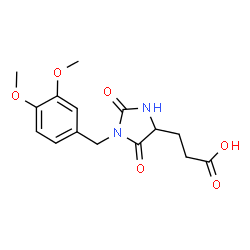 ChemSpider 2D Image | 3-[1-(3,4-Dimethoxybenzyl)-2,5-dioxo-4-imidazolidinyl]propanoic acid | C15H18N2O6