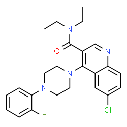 ChemSpider 2D Image | 6-Chloro-N,N-diethyl-4-[4-(2-fluorophenyl)-1-piperazinyl]-3-quinolinecarboxamide | C24H26ClFN4O