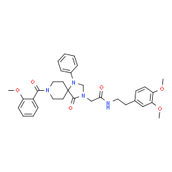 ChemSpider 2D Image | N-[2-(3,4-Dimethoxyphenyl)ethyl]-2-[8-(2-methoxybenzoyl)-4-oxo-1-phenyl-1,3,8-triazaspiro[4.5]dec-3-yl]acetamide | C33H38N4O6
