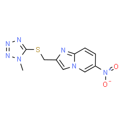 ChemSpider 2D Image | 2-{[(1-Methyl-1H-tetrazol-5-yl)sulfanyl]methyl}-6-nitroimidazo[1,2-a]pyridine | C10H9N7O2S