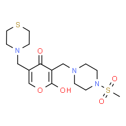 ChemSpider 2D Image | 2-Hydroxy-3-{[4-(methylsulfonyl)-1-piperazinyl]methyl}-5-(4-thiomorpholinylmethyl)-4H-pyran-4-one | C16H25N3O5S2