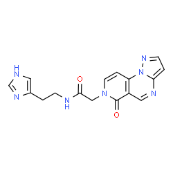 ChemSpider 2D Image | N-[2-(1H-Imidazol-4-yl)ethyl]-2-(6-oxopyrazolo[1,5-a]pyrido[3,4-e]pyrimidin-7(6H)-yl)acetamide | C16H15N7O2