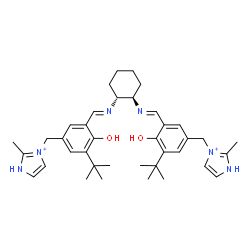 ChemSpider 2D Image | 1,1'-[(1R,2R)-1,2-Cyclohexanediylbis{nitrilo(E)methylylidene[4-hydroxy-5-(2-methyl-2-propanyl)-3,1-phenylene]methylene}]bis(2-methyl-1H-imidazol-1-ium) | C38H52N6O2
