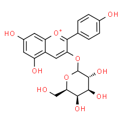 ChemSpider 2D Image | 5,7-Dihydroxy-2-(4-hydroxyphenyl)-3-chromeniumyl D-galactopyranoside | C21H21O10