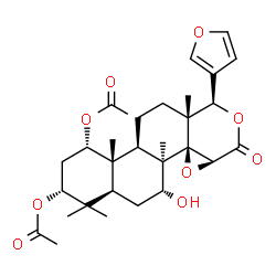 ChemSpider 2D Image | (1S,3R,4aS,6R,6aR,6bR,7aS,10R,10aR,12aR,12bS)-10-(3-Furyl)-6-hydroxy-4,4,6a,10a,12b-pentamethyl-8-oxohexadecahydronaphtho[2,1-f]oxireno[d]isochromene-1,3-diyl diacetate | C30H40O9