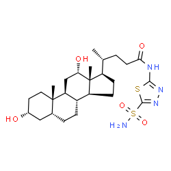 ChemSpider 2D Image | (3alpha,5beta,12alpha)-3,12-Dihydroxy-N-(5-sulfamoyl-1,3,4-thiadiazol-2-yl)cholan-24-amide | C26H42N4O5S2