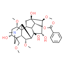 ChemSpider 2D Image | (1alpha,3alpha,6alpha,7beta,14alpha,15alpha,16beta)-3,8,13,15-Tetrahydroxy-1,6,16-trimethoxy-4-(methoxymethyl)-20-methylaconitan-14-yl benzoate | C31H43NO10