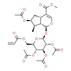 ChemSpider 2D Image | Methyl (1S,4aS,6S,7R,7aS)-6-acetoxy-7-methyl-1-[(2,3,4-tri-O-acetyl-6-O-acryloyl-beta-D-glucopyranosyl)oxy]-1,4a,5,6,7,7a-hexahydrocyclopenta[c]pyran-4-carboxylate | C28H36O15
