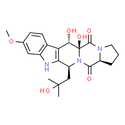 ChemSpider 2D Image | (5aS,6S,12S,14aS)-5a,6-Dihydroxy-12-(2-hydroxy-2-methylpropyl)-9-methoxy-1,2,3,5a,6,11,12,14a-octahydro-5H,14H-pyrrolo[1'',2'':4',5']pyrazino[1',2':1,6]pyrido[3,4-b]indole-5,14-dione | C22H27N3O6